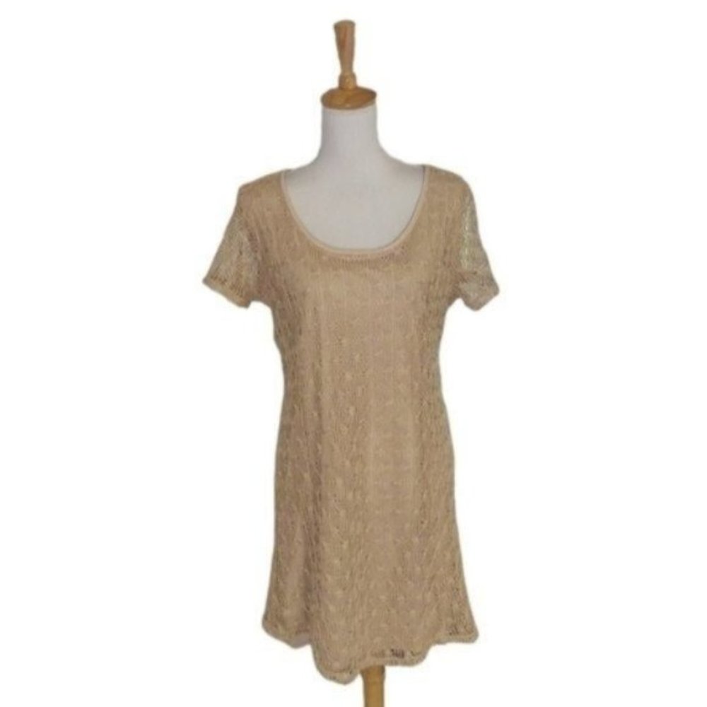 Rosegold Petite Crochet Mini Shift Dress Taupe Size XL Petite